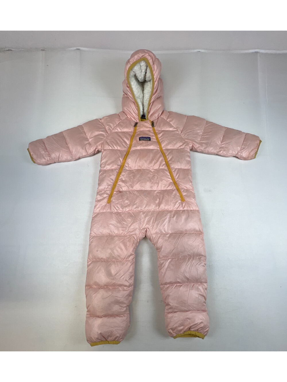 Patagonia Infant Girls 12-18M Pink Hi-Loft Down Bunting Fleece Lined Snowsuit